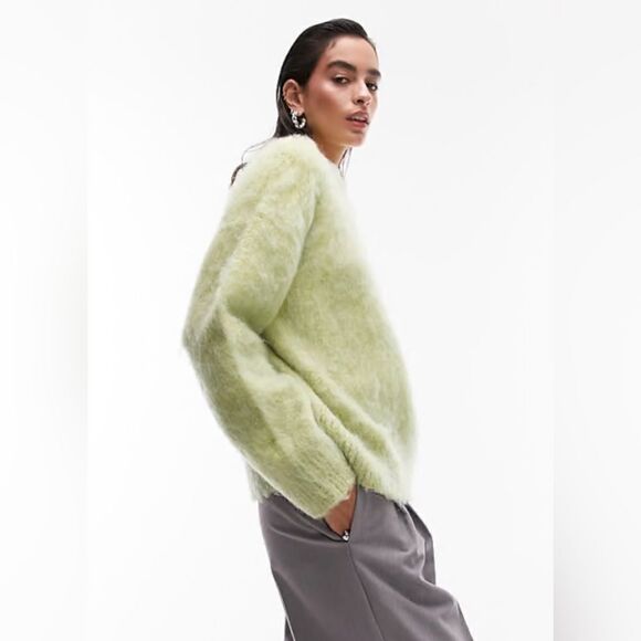 NWOT Topshop ASOS knitted fluffy sweater in green Size S - Picture 10 of 10